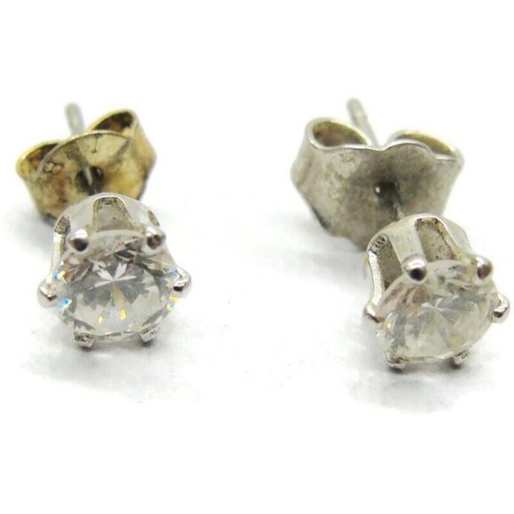 925 Sterling Silver Cubic Zirconia Post Stud Earrings Vintage - Picture 1 of 4